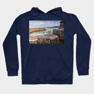 Clovelly Stone Wall And Fishing Boats, Devon, England Hoodie